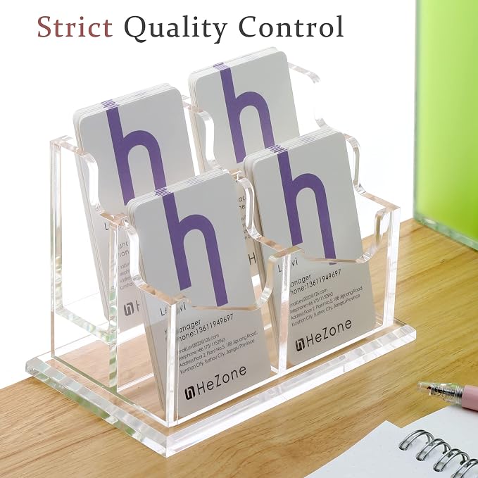 HeZone Business Card Holder Vertical Business Card Display for Desk 4 Slot Acrylic Cards Stand for Women and Men (4 Slot Vertical)