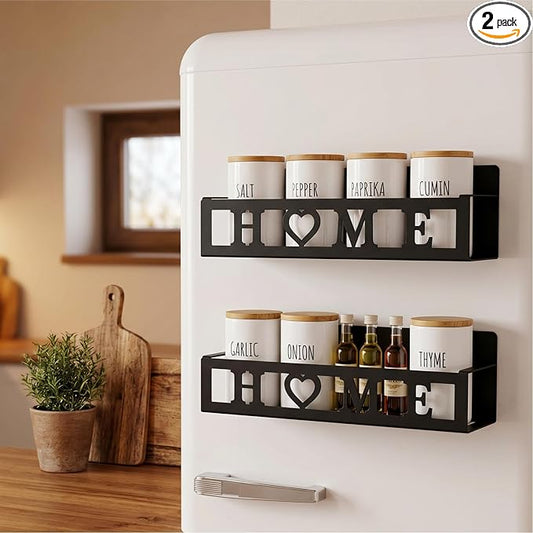 Beeveer 2 Pack Home Magnetic Spice Rack for Refrigerator Metal Magnet Basket Shelf for Fridge Seasoning Storage Organizers Home Decor Kitchen Accessories(Black)