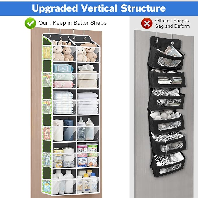 Univivi Over The Door Organizer, 6 Tiers Behind Door Storage with Clear Deep Pockets Hanging Organizer for Closet, Bedroom, Nursery, Bathroom and Sundries (Dark Grey)