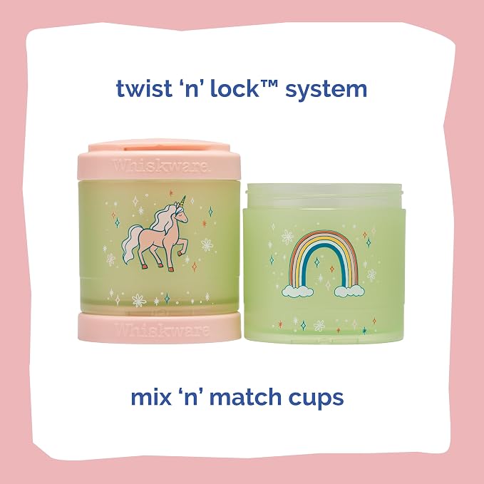 Whiskware Stackable Snack Containers for Kids and Toddlers, 3 Stackable Snack Cups for School or Travel, Unicorn(Pack of 1)