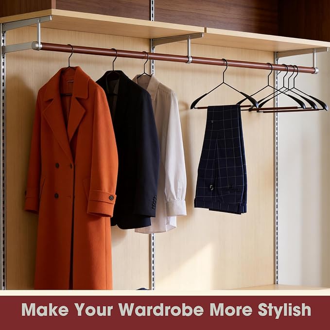 Metal Hangers 12 Pack Suit Hangers,Sweater Hangers No Shoulder Bump,Wide Shoulder Hangers with Wood Pant Bar,Suit Hangers for Men,for Sweaters, Suits, Dresses, Jackets, Pants