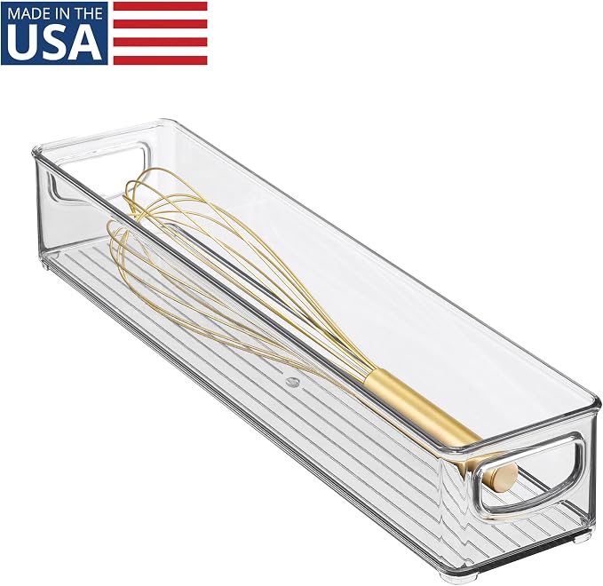 iDesign Slim Clear Plastic Storage Bin Organizer, Extra Long Narrow | Stackable, For Kitchen and Pantry