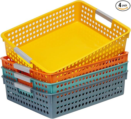 Soddeph A4 Paper Trays for Classroom with Grip Handles,Book Baskets for Library, Drawers, Office, Home,Desk,Turn in Trays Classroom Plastic Storage Baskets