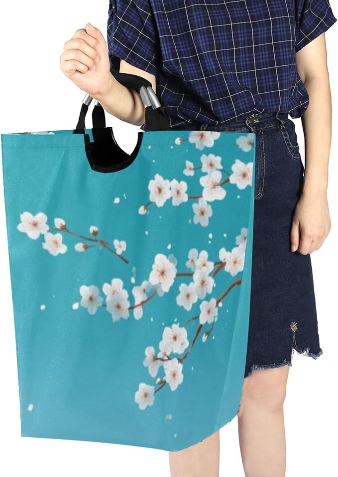 Dreamy Cherry Blossom Petals Large Laundry Hamper Basket, Collapsible Laundry Bag Storage Bins Baskets with Handles for Laundry, Bedroom, Home Decor