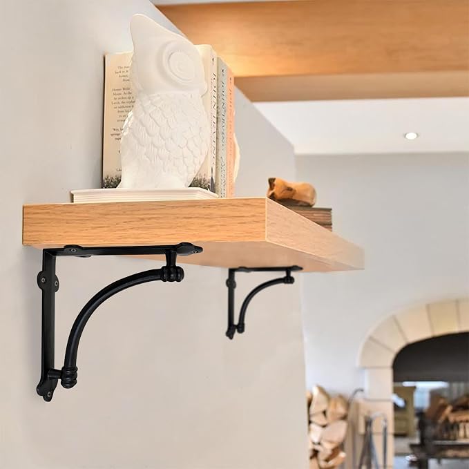 NACH Decorative Shelf Brackets, 4 Pack of 7.25 x 1.6 x 7.25 inch Black Cast Iron Shelf Brackets - Decorative Brackets for Mounting - Industrial Style Brackets - Slim Version - AD-90-064M