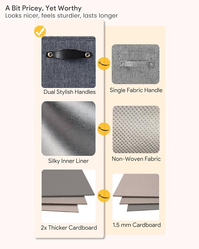 Cube Storage Bins | 13"x15"x13", Graphite Gray, 4 Pack | Multi-Size | 2X Thick Support Board | Vegan Leather Handles | 7.7 oz/yd² Fabric | Drawer Insert Basket Fits KALLAX