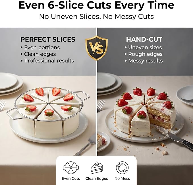 CTESNE【Non Stick Cake Cutter】6-Piece Stainless Steel Cake Cutter, Pie Cutter with Side Handles, Cake Slicer for Even Slices,Kitchen Baking Tool (11" Diameter)