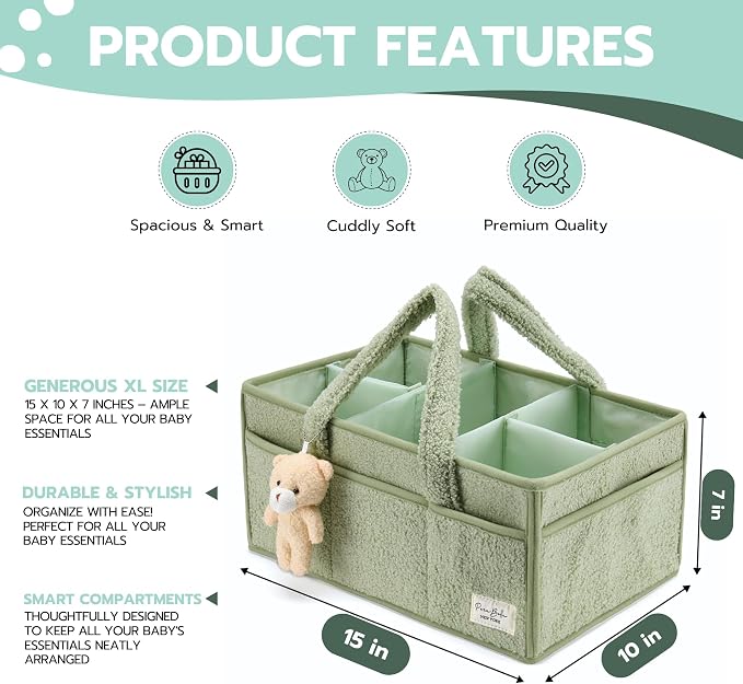 PeraBella Diaper Caddy Organizer for Changing Table, Storage Basket for Wipes, Gift for Baby Shower, Car Organizer, Nursery Organizer, Portable Storage