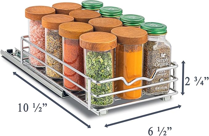 Pull Out Cabinet Organizer for Spices, Cans 6-1/2 "W x 10-1/2"D x 2-3/4”H | Heavy Duty with Lifetime Limited Warranty, Pull Out Spice Rack, Cabinet Pull Out Shelf for Cans, Dishes, Etc, Easy to Reach