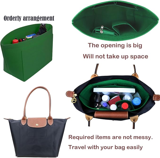 Lckaey Purse Organizer Insert for longchamp le pliage large Handbags Insert Organizer 1012green-M