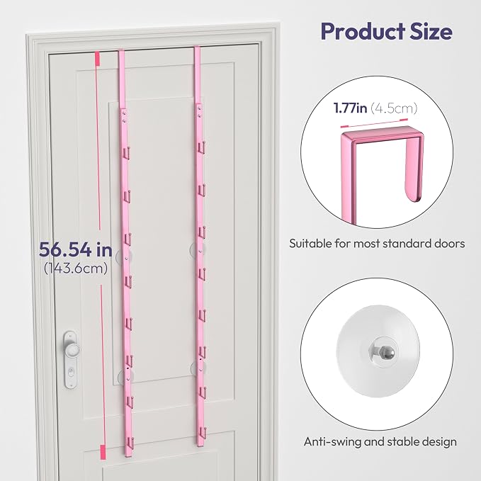SWTYMIKI Over the Door Purse Organizer - 2 Packs Wall Mounted Purse Rack with 8 Hooks Design, Hanging Handbag Organizer Storage Holds up to 16 Bags, Bag Rack for Closet, Door(Pink)