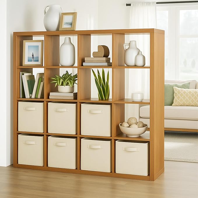 PowerKing Collapsible Storage Cubes with Handles, Fabric Foldable Bins for Closet Shelves, Durable Organization Storage Bins, 10.5'' x 11'' x 10.5'', 2 Pack, Cream