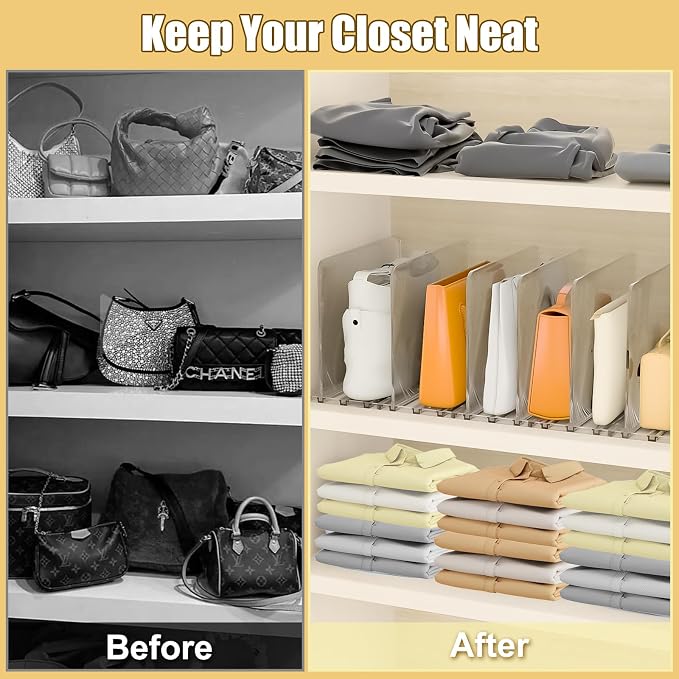xydstay Adjustable Bag & Purse Organizer for Closet, Acrylic Shelf Dividers, Handbag Storage Organizer Clear Purse Dividers for Closet Organization Separators for Handbag, Book in Bedroom, Office