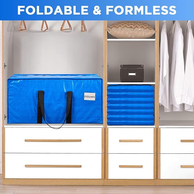 BETU 6 Pack Moving Bags Moving Storage College Dorm Camping Packing Travel PE Heavy Duty, Sturdy Handle, Zipper Large Storage Tote Bag Moving Boxes Box Alternative - Blue 29L x 14W x 13H