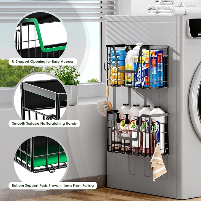 2 Set Magnetic Shelf for Fridge, Potato & Onion Storage Bins, Magnetic Fruit Basket for Refrigerator Pantry Kitchen Counter Laundry Organizer, Fridge Magnetic Spice Rack Magnet Fridge Storage