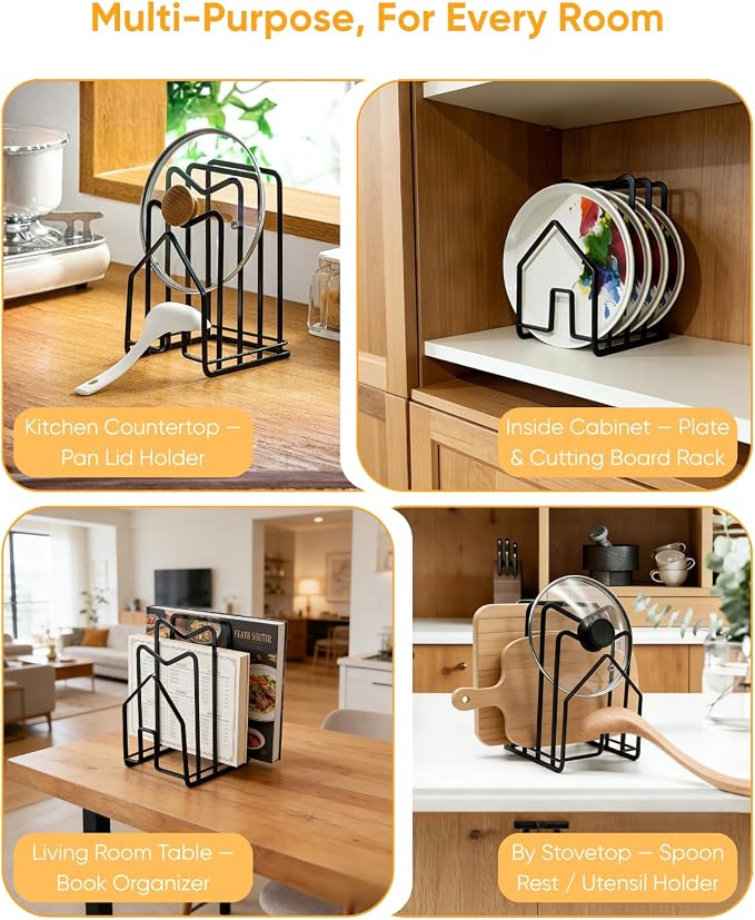LINFIDITE Cutting Board Holder Chopping Boards Organizer Holder Kitchen Countertop Pot Pan Lids Rack Kitchenware Organizer Flat Steel 4.92 x 5.7 x 8.47 in. Black
