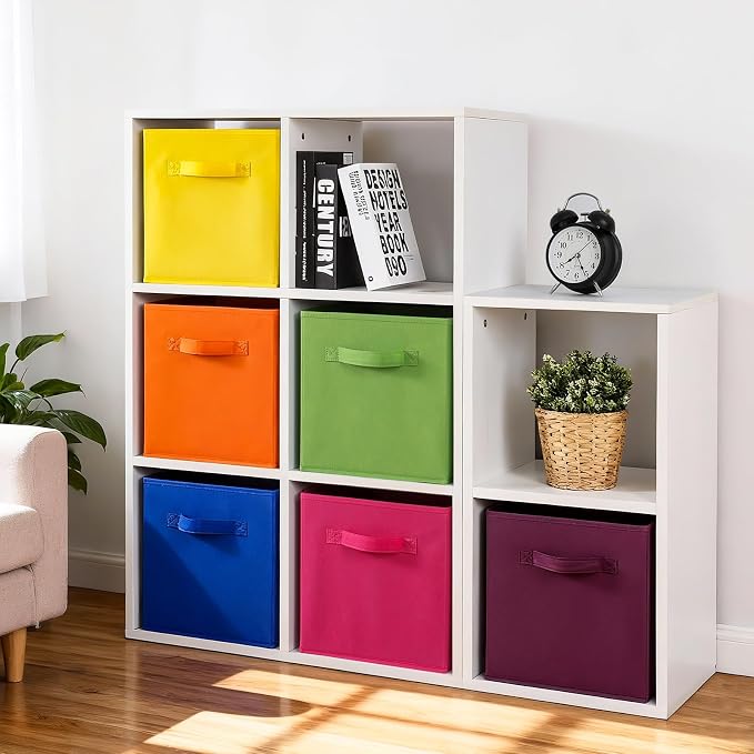 Stero Fabric Storage Bins 6 Pack Fun Colored Durable Storage Cubes with Fabric Handles Foldable Cube Baskets for Home, Kids Room, Closet and Toys Organization Multi Colors-1