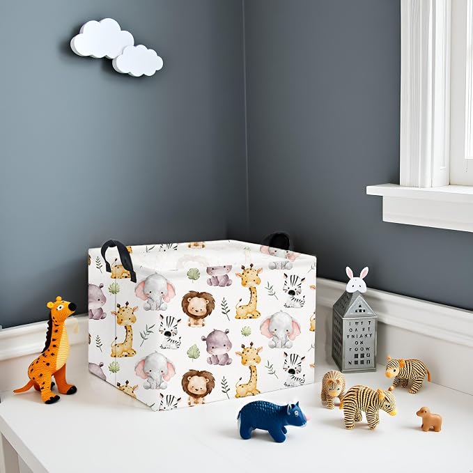 Rectangular Kids Storage Basket Baby Storage Basket with Handles for Home Kitchen Boys and Girls Cute Toy Storage Bin Organizer Shelf Book Room Decor(Lovely Animal)