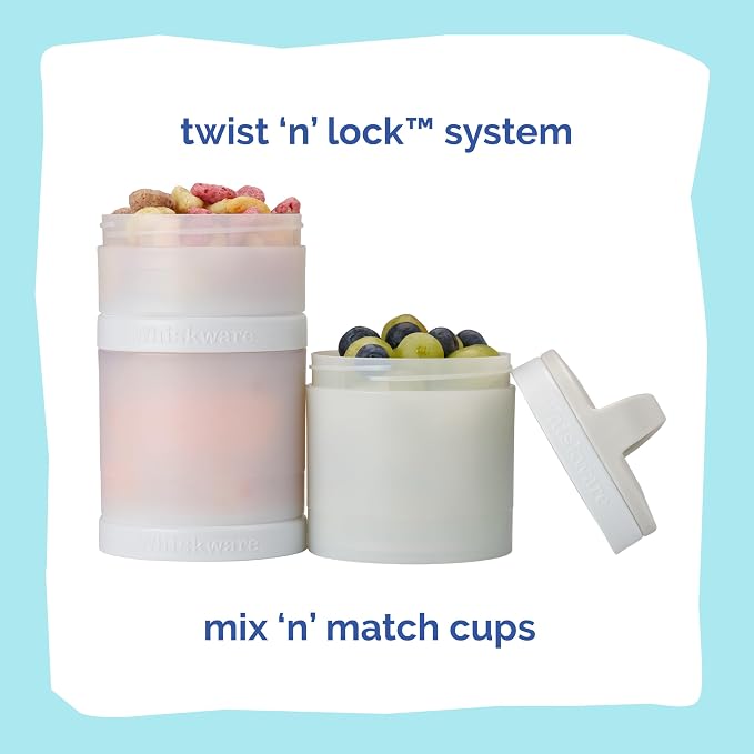 Whiskware Stackable Snack Containers for Kids and Toddlers, 3 Stackable Snack Cups for School and Travel, Tan/White/White