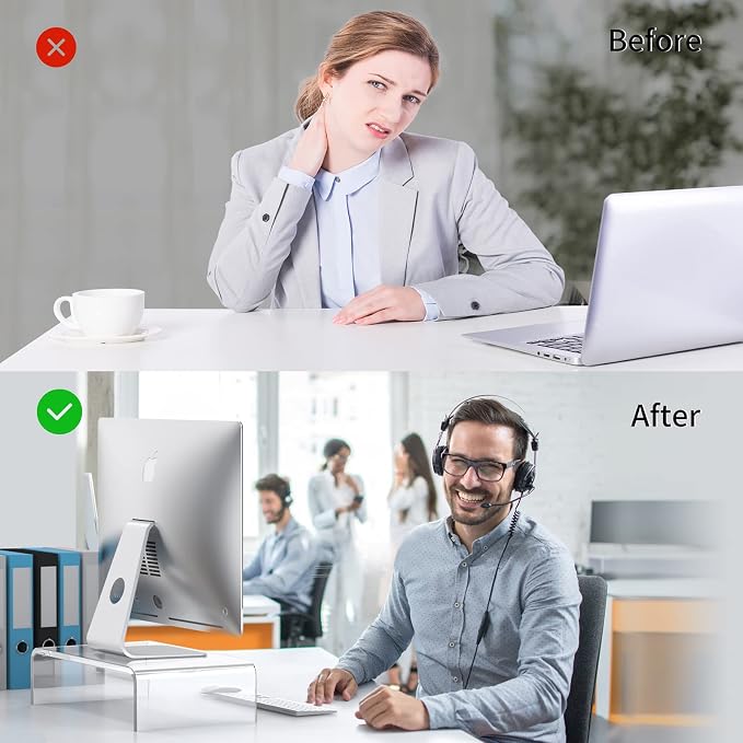 Acrylic Computer Monitor Stand Riser Clear Laptop Stand for Desk | L16''xW7.5''xH4'' PC Holder Riser Compatible with All Notebooks and Monitor Sturdy Transparent Decoration for Office and Home