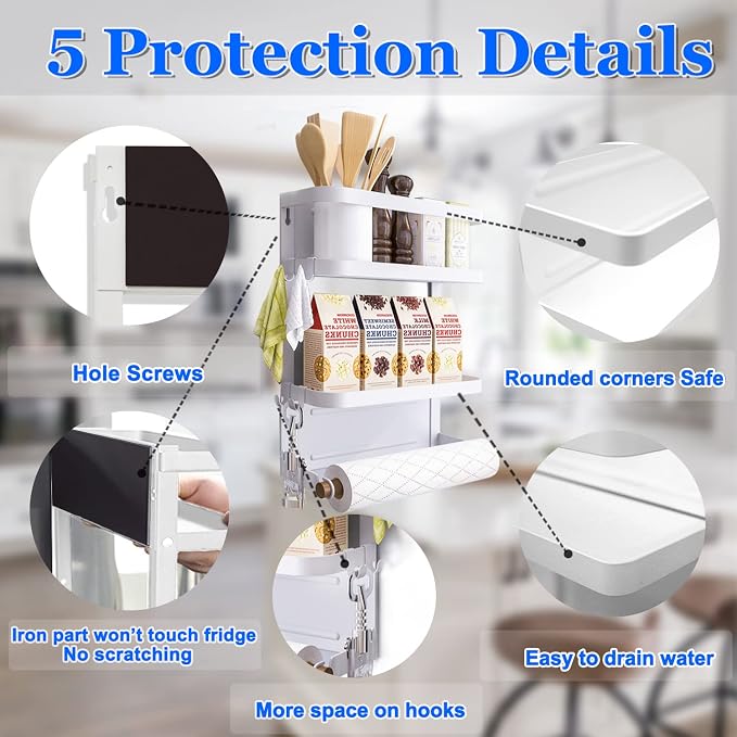Magnetic Spice Rack for Refrigerator White Magnetic Paper Towel Holder for fridge Magnetic Shelf Magnetic Shelves Fridge Magnet Organizer Spice Rack Kitchen Organization Kitchen Storage