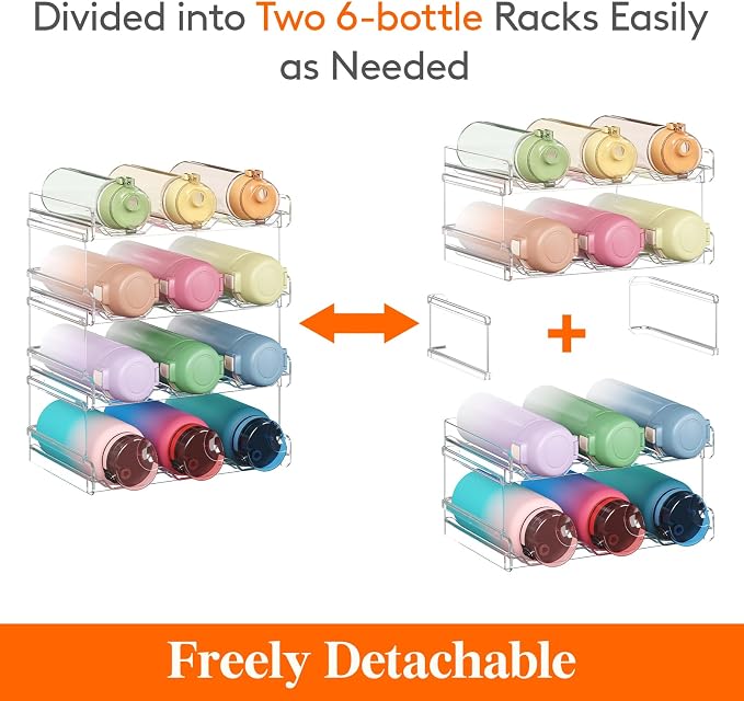 Lifewit 4 Tier Stackable Water Bottle Organizer for Cabinet, Plastic Bottle Holder Fits 12 Bottles/Tumblers up to 3.8" Diameter for Pantry/Countertop/Cupboard, 28 x 19 x 34 cm/11 × 7.5 × 13.4"