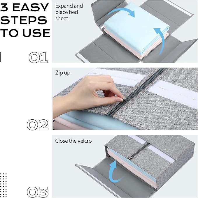 Yecaye 4 Pack Bed Sheet Organizer, Foldable Linen Closet Organizers and Storage (Queen & King Size) with Window & Label, Bedding Storage Box for Bedsheets, Duvet Covers and Pillow, Grey