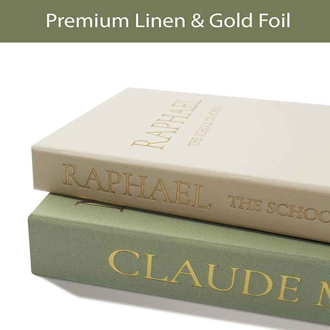 Sage Green Faux Book Box Set of 3 - Linen Decorative Books for Shelves, Fake Books for Decoration with Secret Compartment, Cottagecore Aesthetic Room Decor (Green-Beige-White)
