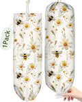 Plastic Bag Holder Organizer - 1 Pack Reusable Canvas Grocery Bags Holder Hanging Wall Cute Aesthetic Shopping Bag Storage Dispenser with Drawstring Closure for Kitchen Home, Flower Bee