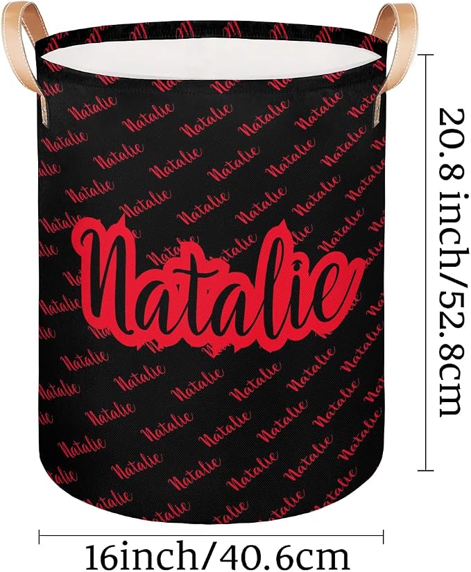 Personalized Laundry Basket, Custom Gift Laundry Hamper, Collapsible Nursery Waterproof Laundry Baskets, Dirty Clothes Toy Hamper with Handles Name Black Red