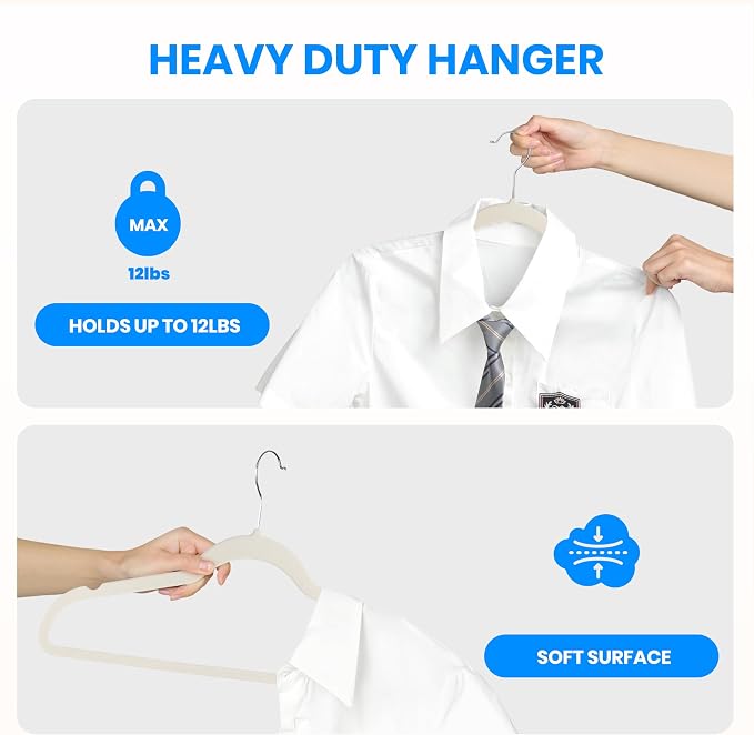 YSSOA Velvet Hangers 70 Pack, Non-Slip Clothes Hangers with Shoulder Notches, 360° Swivel Hooks, Heavy Duty Standard Hanger for Closet Space Saving, White