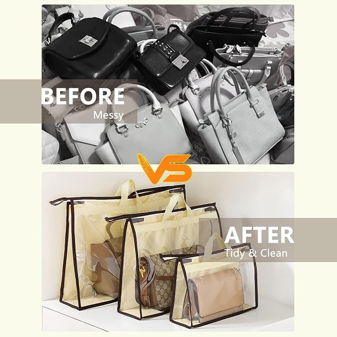 4 Pack Handbag Dust Bags Clear Purse Storage Organizer for Closet, Zipper Hanging Storage Bag for Handbags