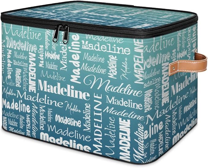 Custom Storage Basket with Name, Personalized Keepsake Box with Zipper Lid, Foldable Fabric Memory Bin Large capacity with Handle Gradient Grey Green