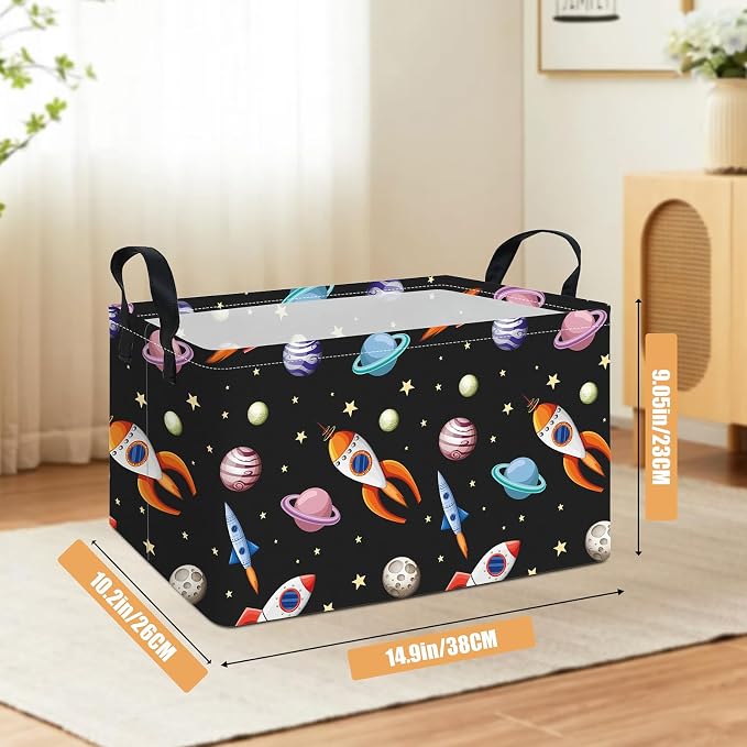 Rectangular Planet Rocket Storage Bin Toy Organizer | Storage Bin Foldable Canvas with Handles for Organizing Home Kitchen Children Toys Office Closet Shelf Baskets