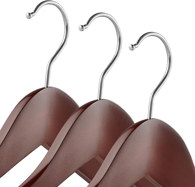 Casafield - 6 Cherry Wide Shoulder Wooden Suit Hangers - Premium Lotus Wood, Non-Slip Pant Bar & Chrome Swivel Hook for Dress Clothes, Coats, Jackets, Pants, Shirts, Skirts