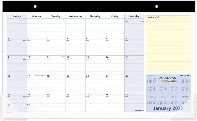 AT-A-GLANCE 2027 Desk Pad Calendar, Monthly Desk Wall Planner, 13-Month Jan-Jan, 18" x 11", QuickNotes (SK7100027)