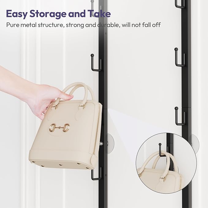 SWTYMIKI Over The Door Purse Organizer - 2 Packs Wall Mounted Purse Rack with 8 Hooks Design, Hanging Handbag Organizer Storage Holds up to 16 Bags, Bag Rack for Closet, Door (Black)