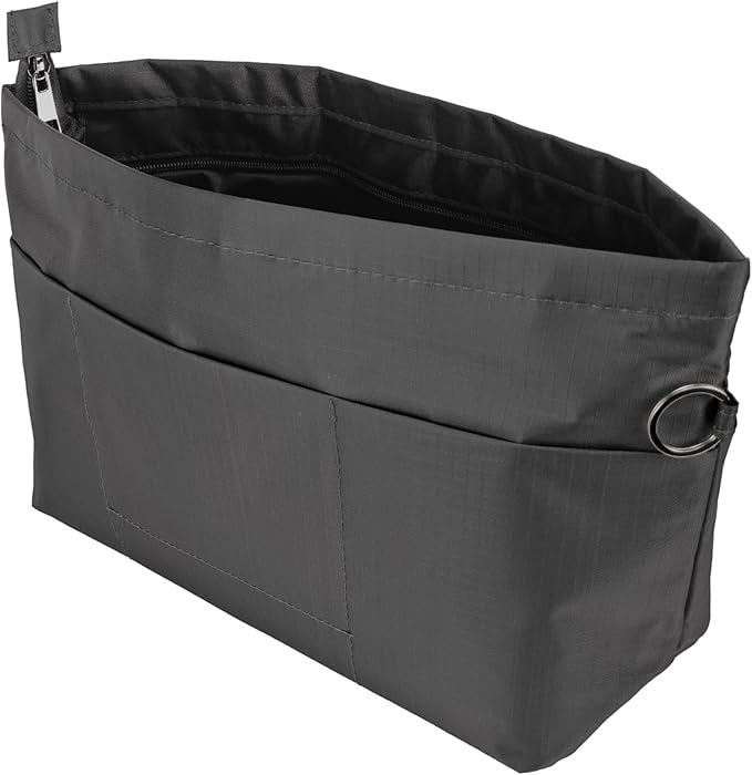 Handbag Tote Purse Organizer Insert, Small, Dark Grey | Bag Divider Liner Shaper Separator in Bag with Zipper, 11 Pockets Compartments