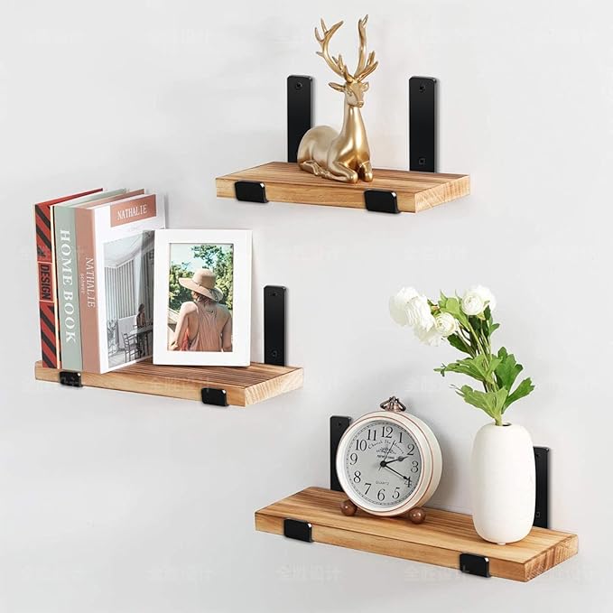10 Pack - 5.5" L x 4" H x 1.5" W J Lip Shelf Brackets Rustic Farmhouse Iron Wall Floating Shelf Bracket Metal Shelf Bracket Industrial Shelf Supports with Screws Black