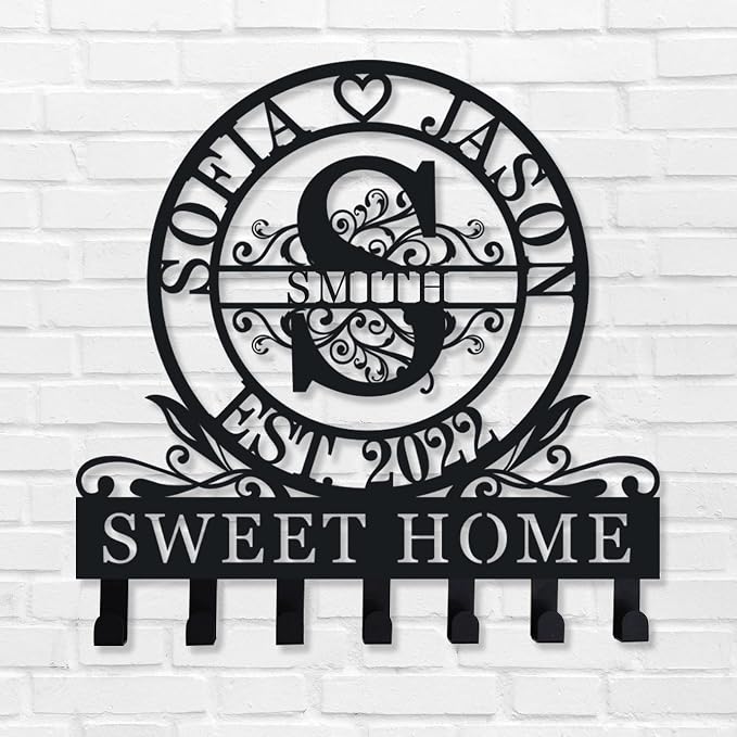 Personalized Key Holder for Wall, key hooks wall mount with Family Name, Metal Key Organizer Rack, Key Hanger Decor for Kitchen, Entryway, Hallway, Office, Doorway housewarming Gifts new home