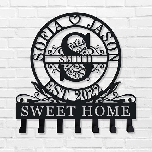 Personalized Key Holder for Wall, key hooks wall mount with Family Name, Metal Key Organizer Rack, Key Hanger Decor for Kitchen, Entryway, Hallway, Office, Doorway housewarming Gifts new home