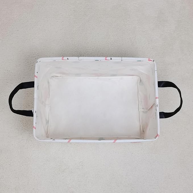 Rectangular Collapsible Leaf Flamingo Storage Basket Nursery Organizer | Storage Bin Foldable Canvas with Handles for Organizing Home Kitchen Children Toys Office Closet Shelf Baskets
