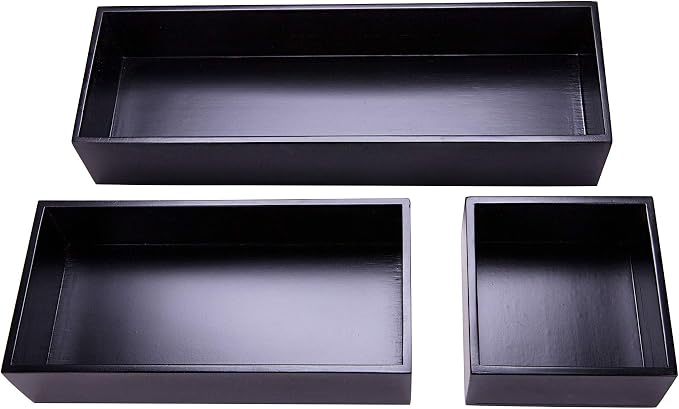 Bamboo Drawer Organizer Box for Office Home Black Orgnizer Boxes Office Organizer Boxes, Black 12"*4"