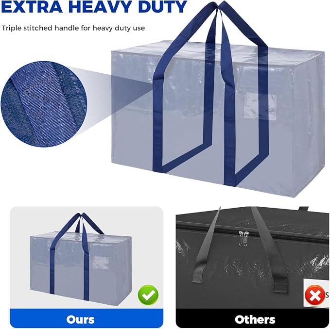 93L Moving Bags 8Pack Storage Bag Large Moving Boxes with Lids, Zippers Handles for Moving Totes Bins, College Dorm, Traveling, Camping, Christmas