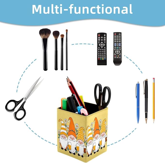 Pen Holder for Desk, Gnomes Daisy Flower Pencil Holder, Pen Cup Functional Desk Organizer for Office Supplies