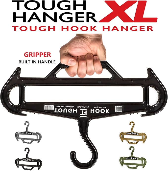 Tough Hanger XL | A Beast of a Hook | American Made | Premium X-Large Heavy Duty |Outdoor Gear,Wetsuit Dive Scuba Gear & Heavy Clothing–180 lb Capacity Hanger |Built in Gripper Carry Handle, 1 Black