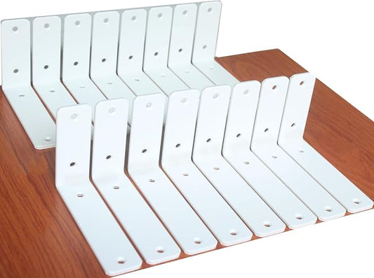 20 Pack - L 6" x H 4" x W1.5, 5mm Thick White L Shelf Bracket, Iron Shelf Brackets, Metal Shelf Brackets, Floating Shelf, Shelf Supports with Screws
