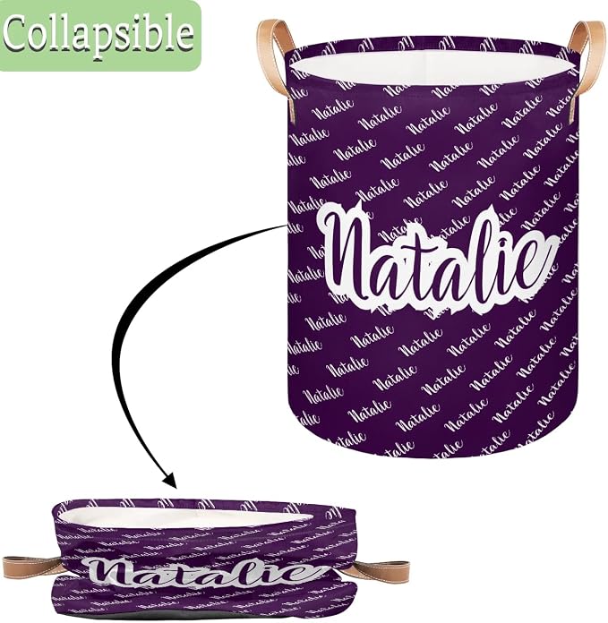 Personalized Laundry Basket, Custom Gift Laundry Hamper, Collapsible Nursery Waterproof Laundry Baskets, Dirty Clothes Toy Hamper with Handles Name Dark Purple