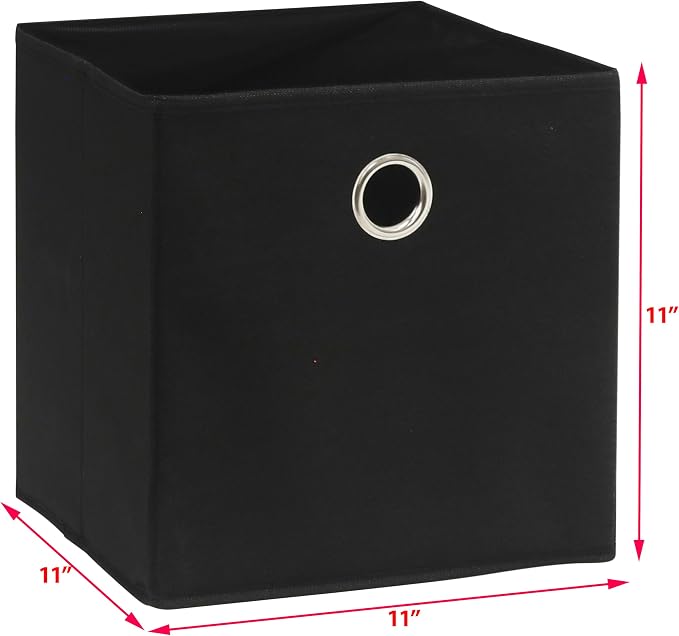 Simple Houseware 11-Inch Collapsible Fabric Cube Storage Bin with Handles, Printed Design, 6 Pack, Black