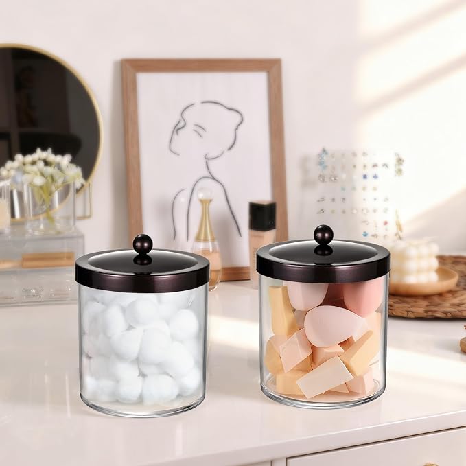 Amolliar 50 Oz Apothecary Jar - 2 Pack Clear Container with Stainless Steel Lid, Plastic Jar for Laundry Room Organization & Pods Storage, Bathroom Vanity Organizer, Kitchen Countertop Decor(Bronze)